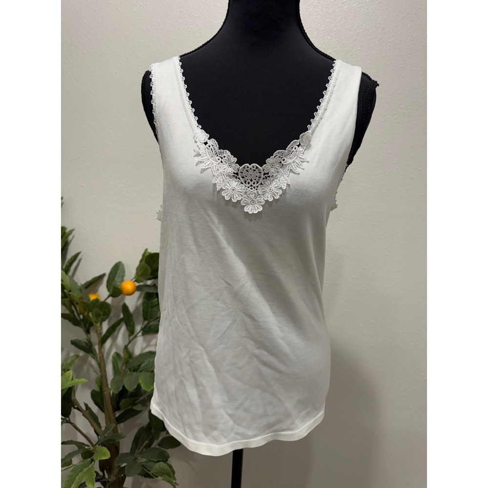 Cuddl Duds White Lace Trim V-Neck Tank Top Sleeveless Camisole Large